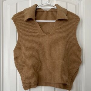 SHEIN Camel V-Neck Sweater Vest